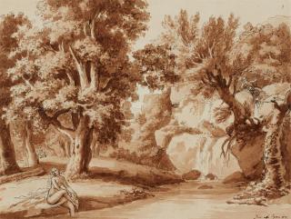 Albert Christoph Dies - Bewaldete Landschaft mit einer Badenden