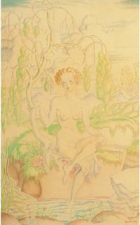 Albert Daniel Rutherston - Nude in a Garden
