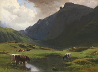 Albert De Meuron - Paysage Alpin Avec Des Vaches Et Des Chèvres, 1859 Alpine Landscape With Cows And Goats, 1859