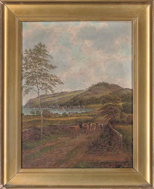 Albert Dunington - Herding cattle beside a Highland coast