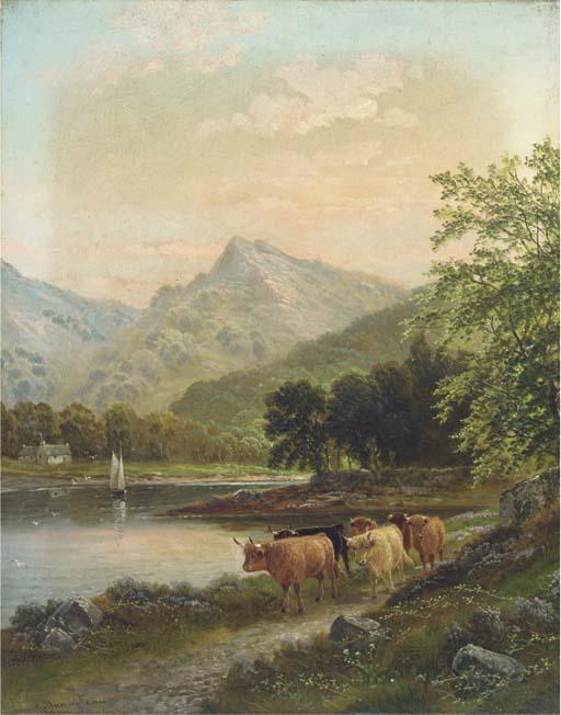 Albert Dunington - Highland cattle by a river, near Brodick, Arran; and On the slopes of Ben Venue