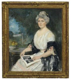 Albert Edward Sterner - Portrait of an elegant lady reading a book in a landscape