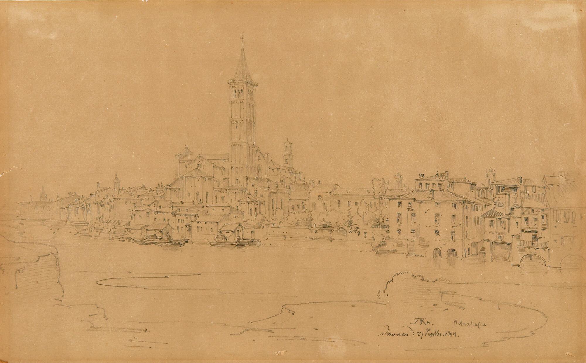 Albert Emil Kirchner - Blick auf Verona mit der Kirche Sant’Anastasia.