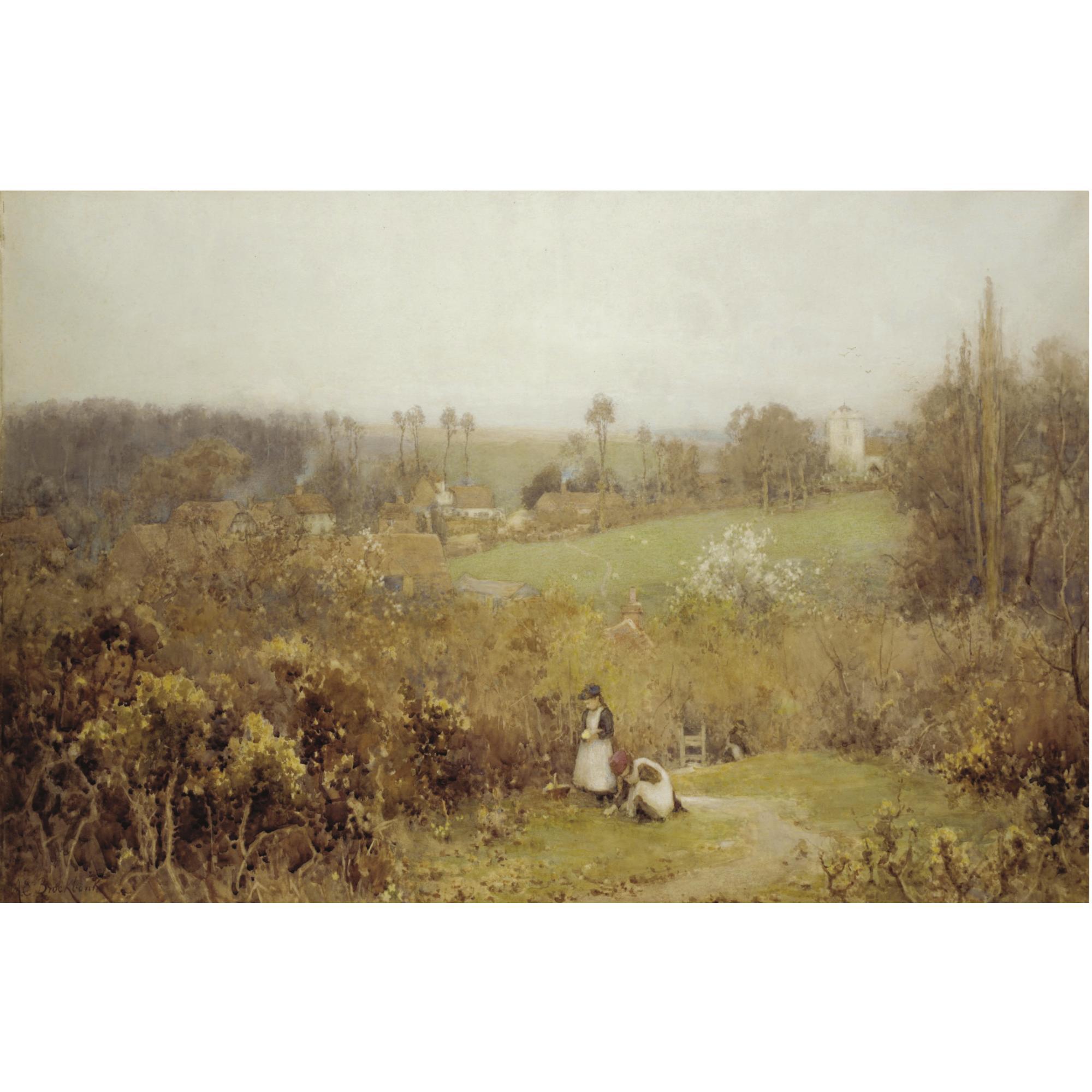Albert Ernest Brockbank - Young Girls Gathering Primroses