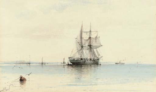 Albert Ernest Markes - A trading brig on the estuary in light airs