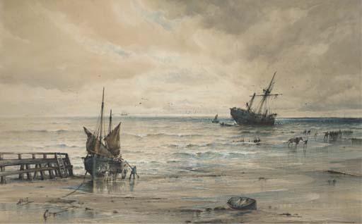Albert Ernest Markes - A wrecked three-master on the sands with the local inhabitants salvaging what they can