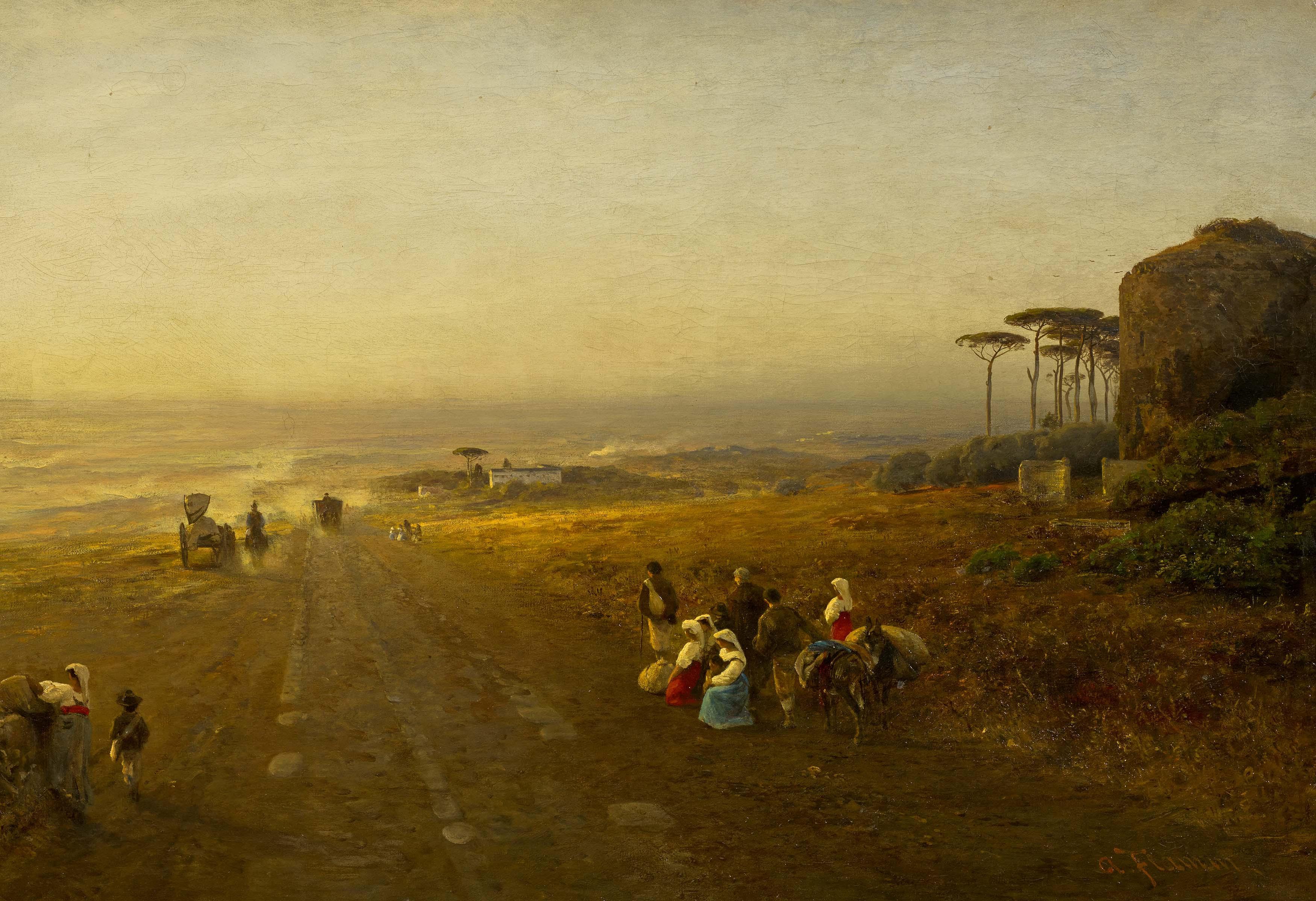 Albert Flamm - Landschaft mit Figuren auf der Via Appia.