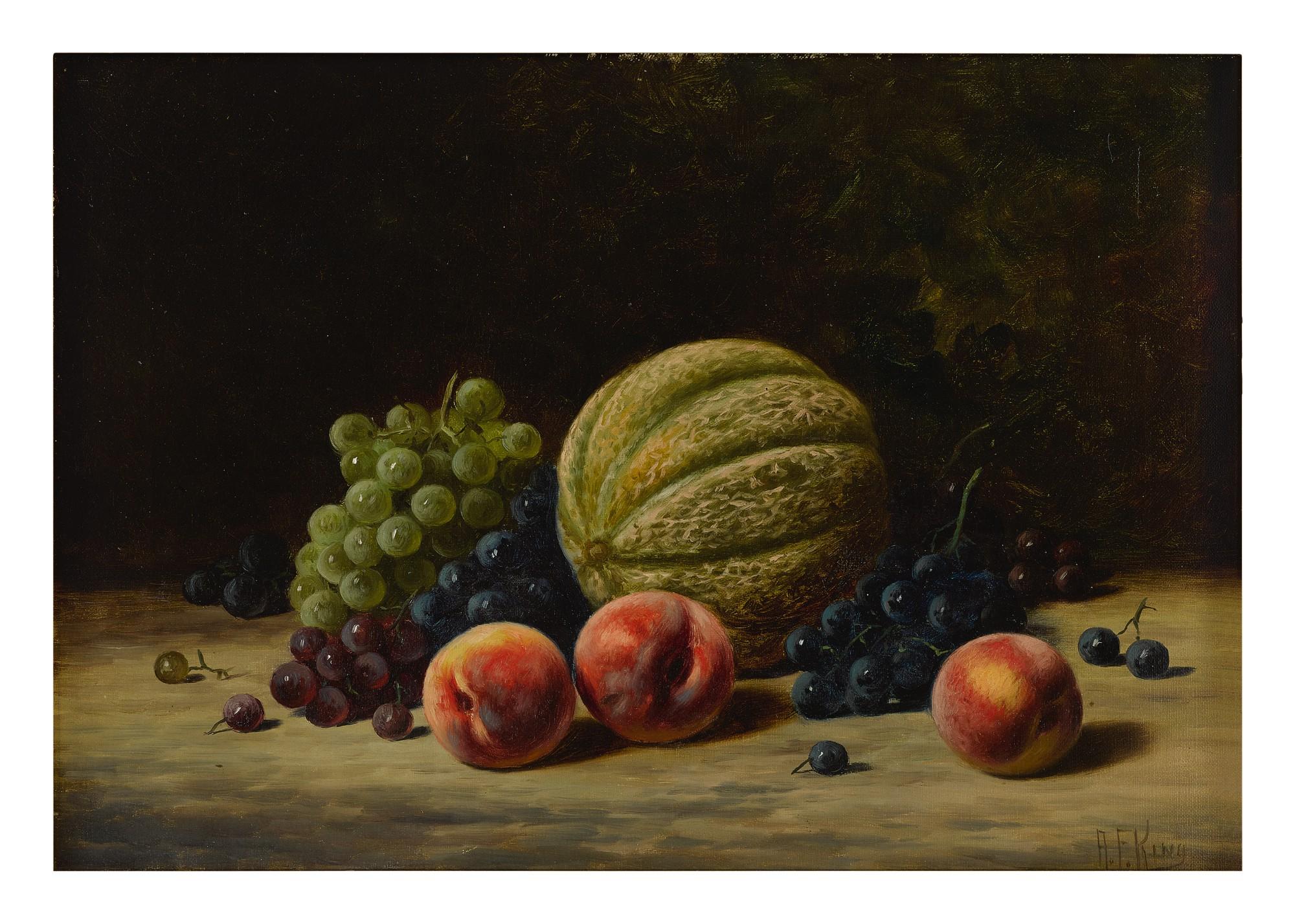 Albert Francis King - Still Life With Melon, Peaches And Grapes