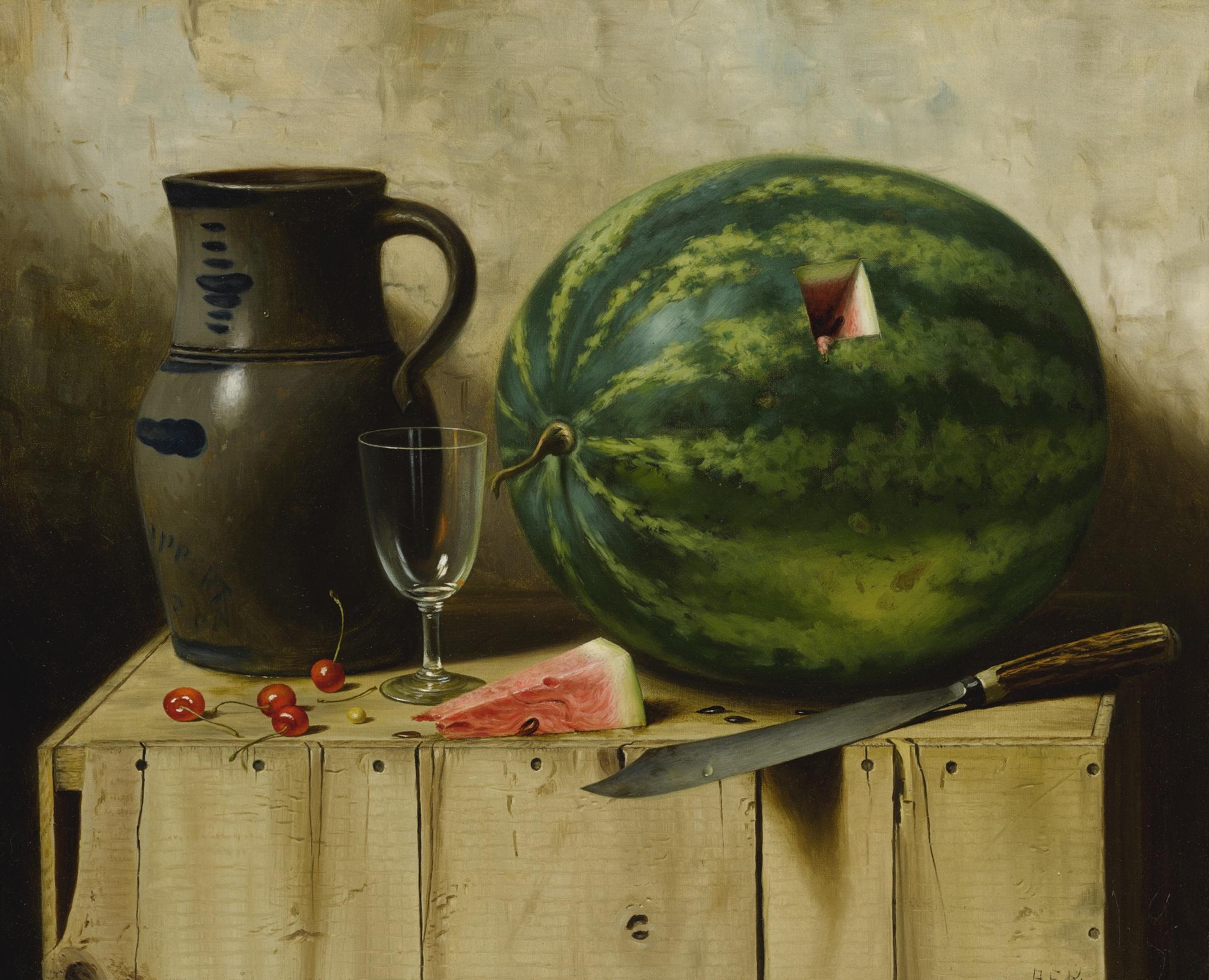 Albert Francis King - Still Life With Watermelon, Jug And Knife