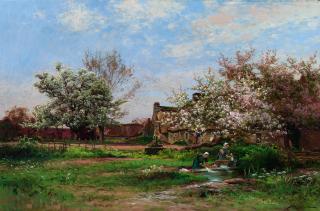 Albert Gabriel Rigolot - Washerwomen at a stream in a spring landscape