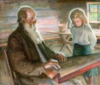 Albert Gebhard - The Old Kantele-Player And His Grandchild.