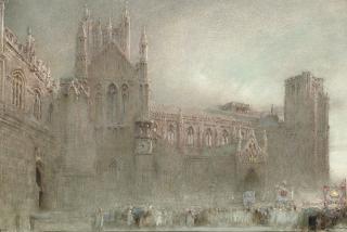 Albert Goodwin, R.W.S. - A procession by the north porch of Wells Cathedral, Somerset