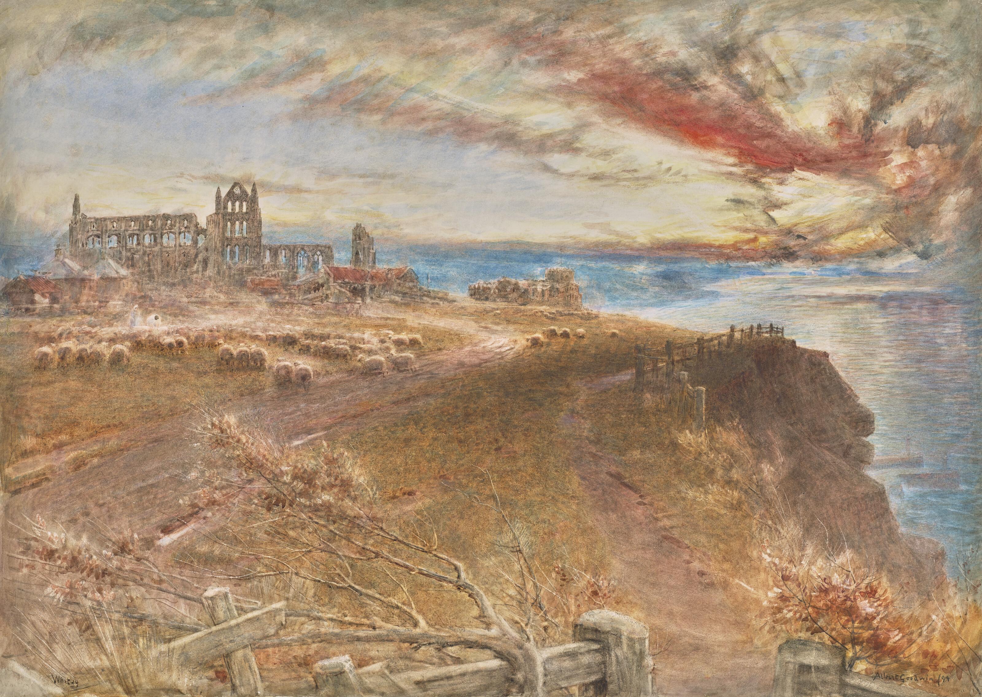 Albert Goodwin, R.W.S. - Evening, St Hilda\'s Abbey, Whitby, Yorkshire