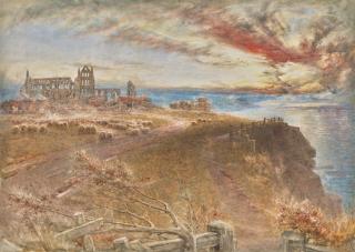Albert Goodwin, R.W.S. - Evening, St Hilda\'s Abbey, Whitby, Yorkshire