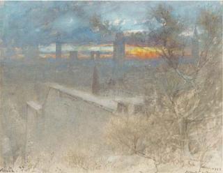 Albert Goodwin, R.W.S. - In The Guistini Garden, Verona - Sunset