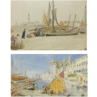 Albert Goodwin, R.W.S. - The Church Of The Jesuits, Venice; Venetian Boats, From The English Garden; Venetian Fishing Boats