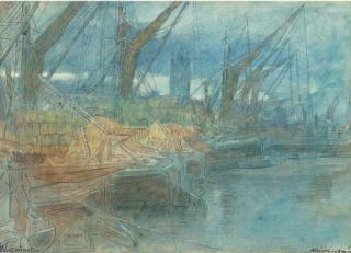 Albert Goodwin, R.W.S. - The Crowded Thames At Westminster