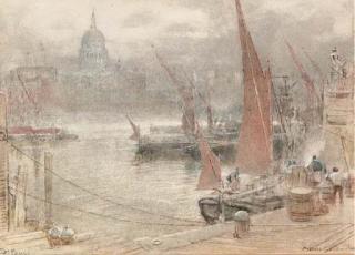 Albert Goodwin, R.W.S - View of St Paul\'s Cathedral from the South Bank of the Thames