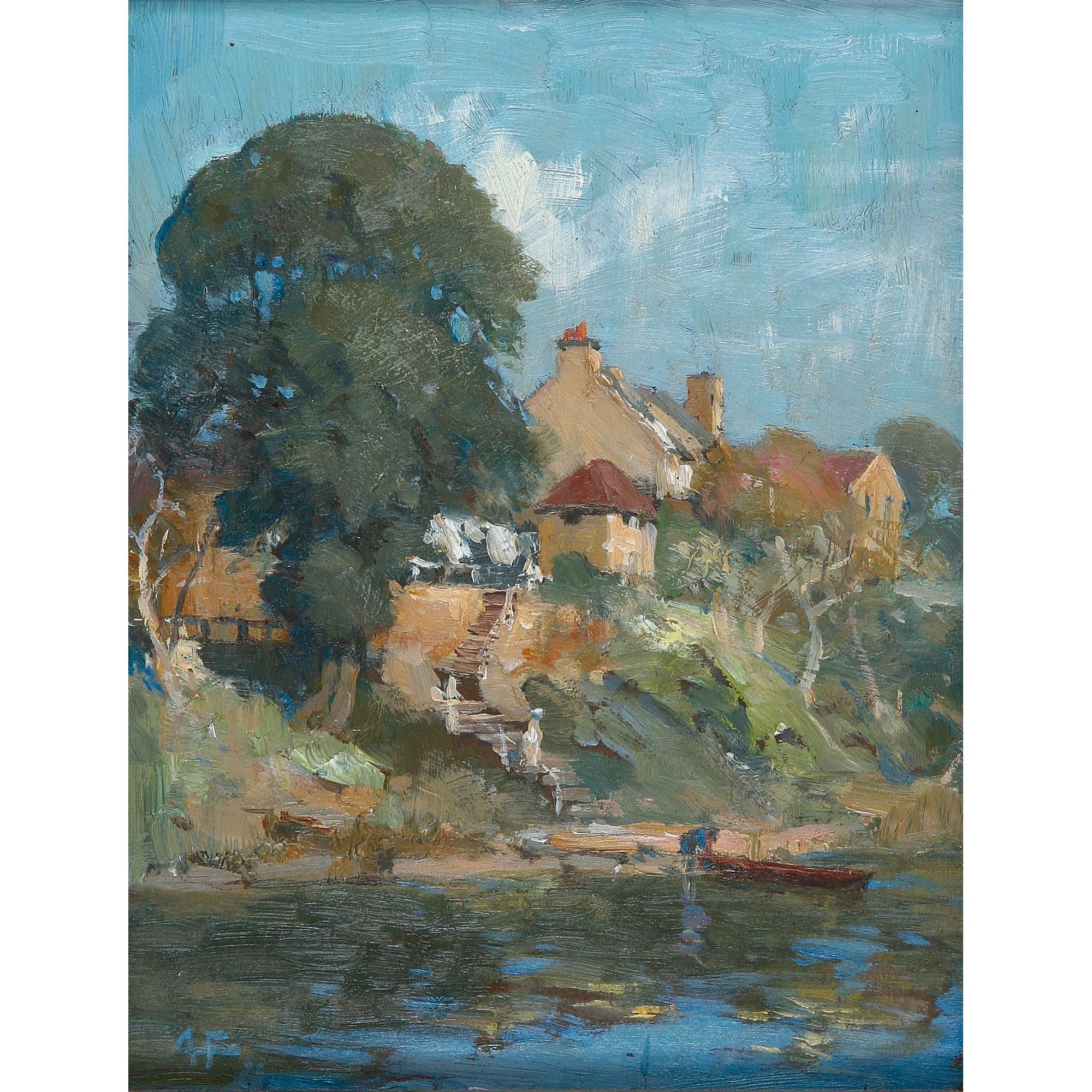 Albert Henry Fullwood - Australian Pair Of Landscapes; Old Buildings, Kerosene Bay, Sydney And Mcmahons Point, Sydney (2)