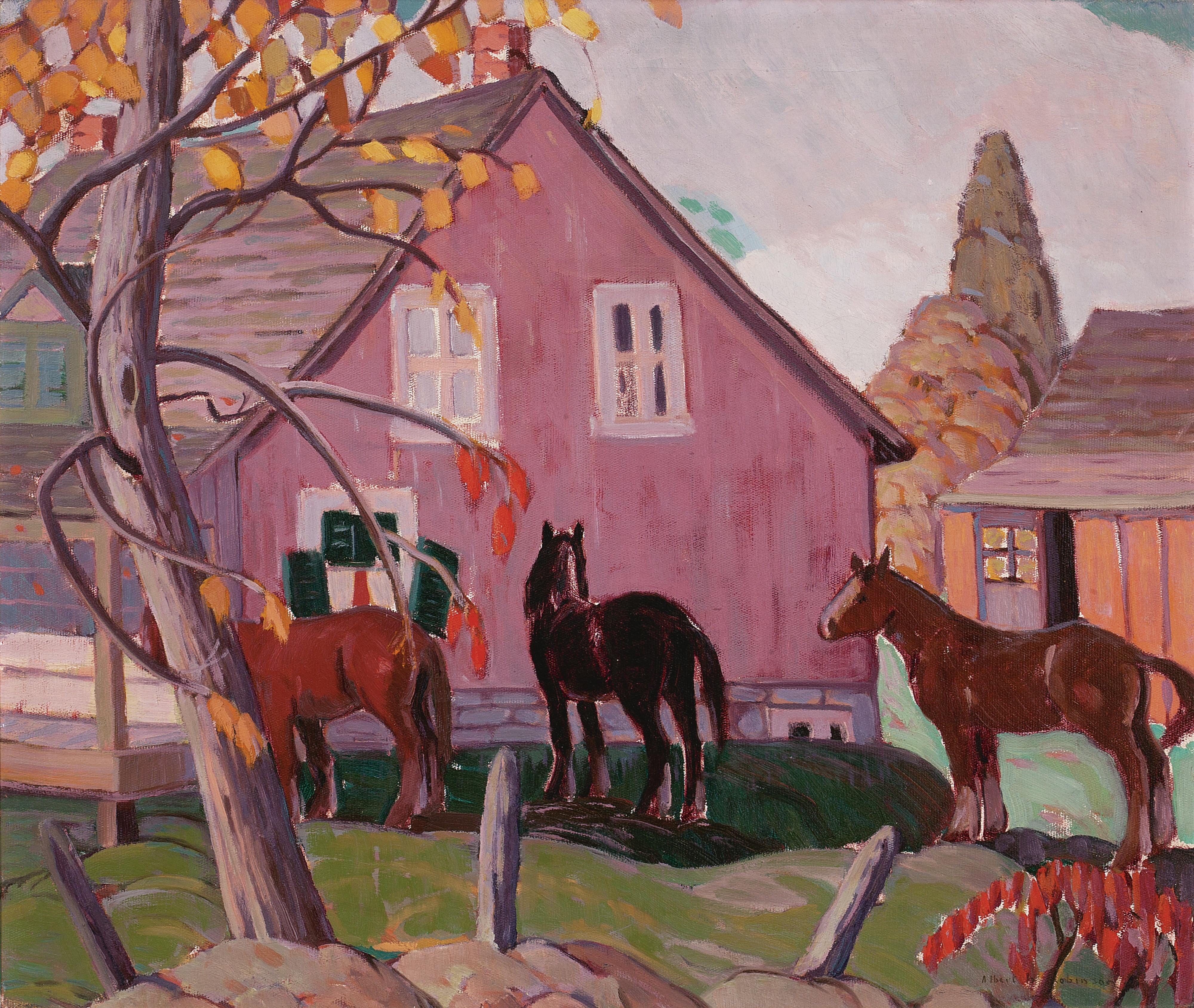 Albert Henry Robinson - Horses And Pink Barn, Charlevoix County