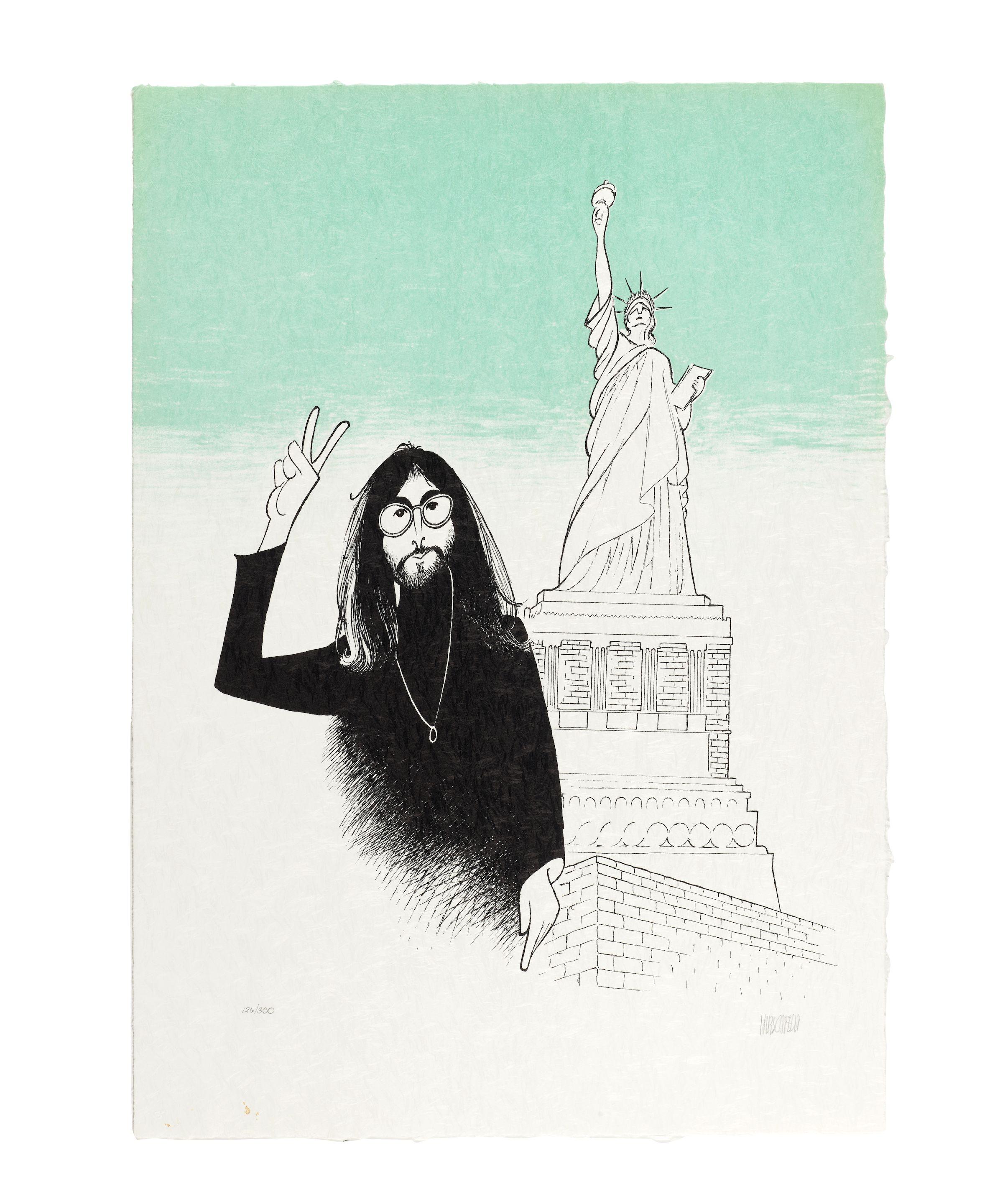 Albert Hirschfeld - John Lennon in New York, Peace and Liberty, from Beatles Suite