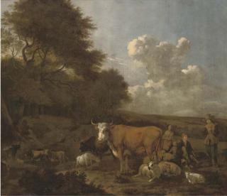 Albert Jansz. Klomp - An Extensive Wooded Landscape With Herdsmen On A Track