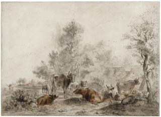 Albert Jansz. Klomp - Landschaft mit einer Viehherde, Anglern und einem