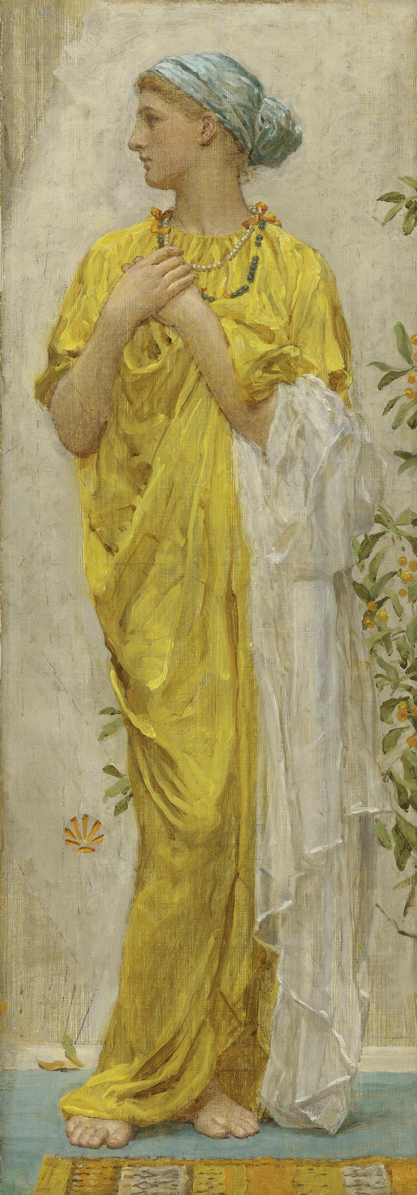 Albert Joseph Moore A.R.W.S. - British standing Figure In Yellow And Blue: Study For Topaz