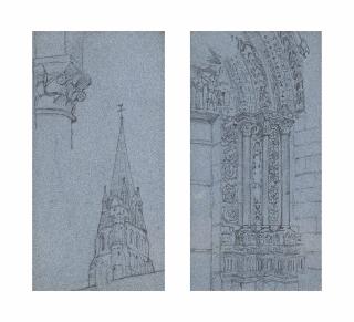 Albert Joseph Moore, R.W.S. - Study of a church steeple; Study of a gothic arch; and Study of a landscape (two illustrated)