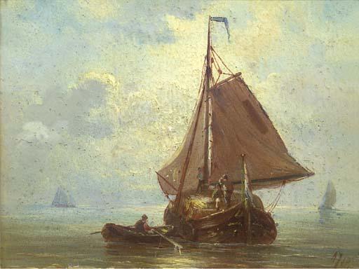Albert Jurardus Van Prooijen - A haybarge in a calm