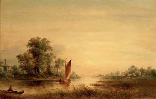 Albert Jurardus van Prooijen - On a river at sunset