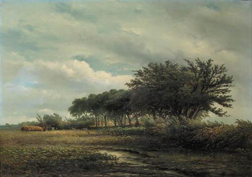 Albert Jurardus Van Prooijen - Peasants harvesting in a summer landscape