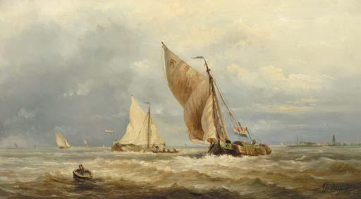 Albert Jurardus Van Prooijen - Sailing vessels in a stiff breeze