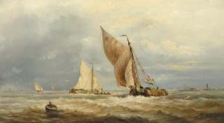 Albert Jurardus Van Prooijen - Sailing vessels in a stiff breeze