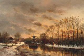 Albert Jurardus van Prooyen - Dusk along the river in winter