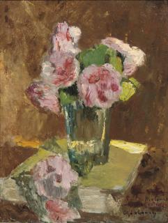 Albert Lebourg - A still life with roses in a vase