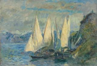 Albert Lebourg - Barques aux grandes voiles sur le lac Léman à Meillerie en Haute-Savoie