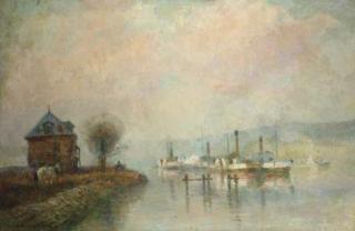 Albert Lebourg - Bateaux de la Basse-Seine, Environs de la Bouille, Effet de Fin de Journée