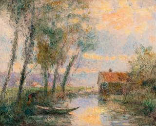 Albert Lebourg - Bord de rivière normande avec barque