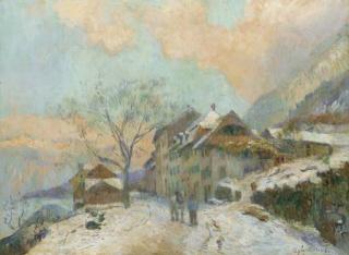 Albert Lebourg - Les bords du lac de Genève à Saint-Gingolph, en hiver, par temps de neige