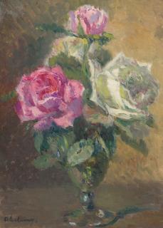 Albert Lebourg - Rosen in einer Glasvase.