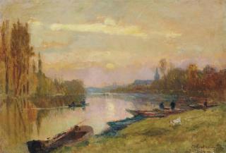 Albert  Lebourg - Soleil couchant à Andrésy, Ile de France