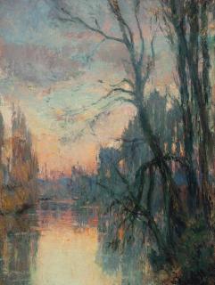 Albert Lebourg - Vue D\'Une Rivière Avec Arbres Au Coucher Du Soleil