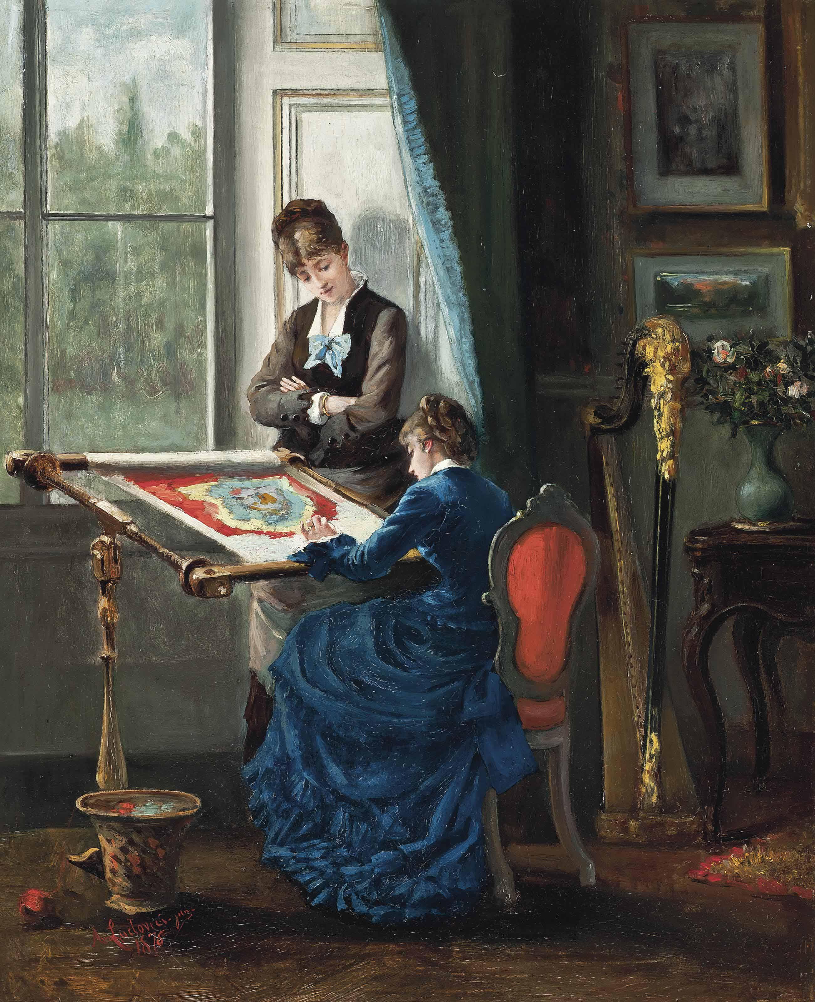 Albert Ludovici, Jun., R.B.A. - The Embroidery Lesson