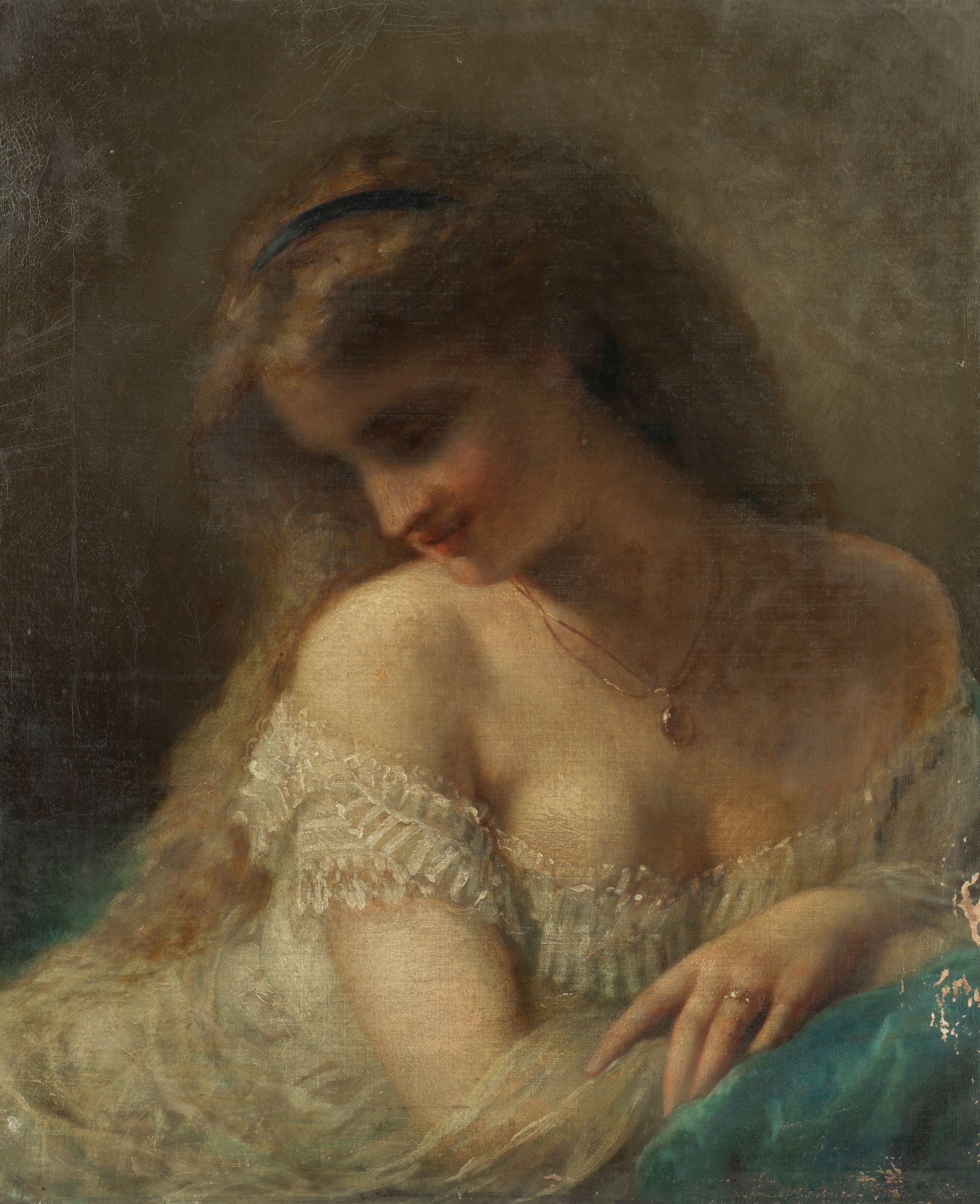 Albert Ludovici, Snr. - Portrait Of A Young Lady In A White Dress