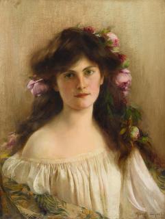 Albert Lynch - A portrait of a maiden