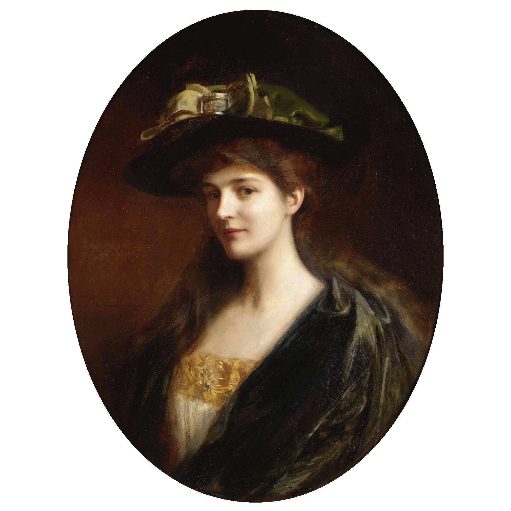 Albert Lynch - Portrait Of A Lady Wearing A Green Hat
