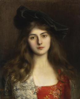 Albert Lynch - Portrait Of A Young Woman