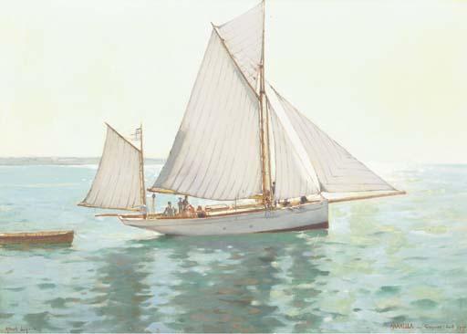 Albert Lynch - The \'Aranella\' sailing off the coast of Cannes, France