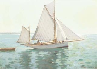 Albert Lynch - The \'Aranella\' sailing off the coast of Cannes, France